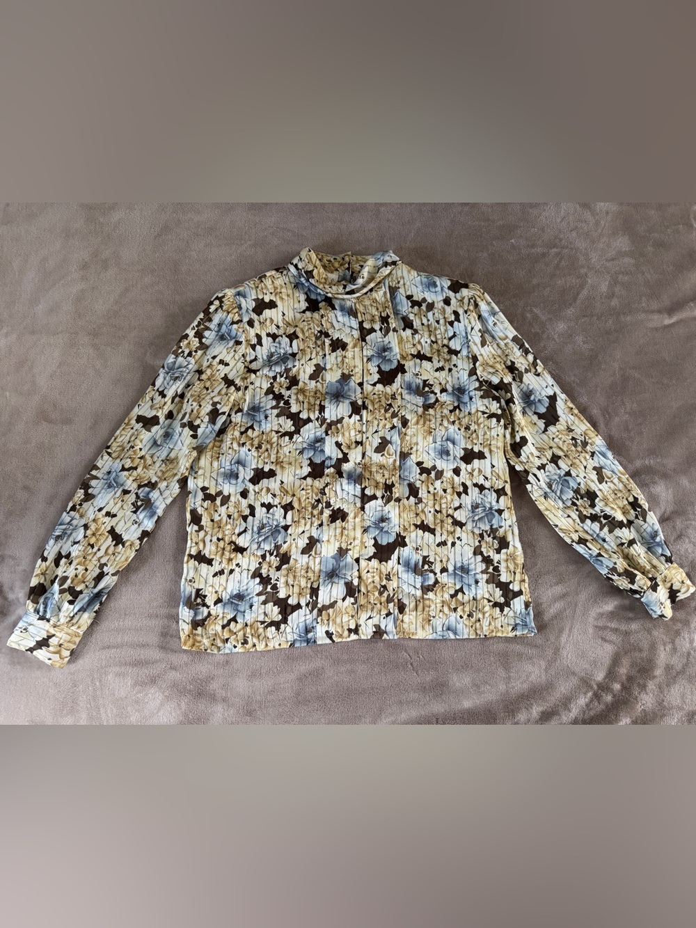Vintage Nicola 12 Floral Pleated Blouse Shoulder Pads Romantic Cottagecore - Picture 3 of 8